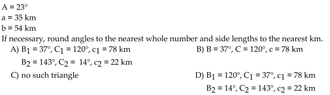 Find the missing parts of the triangle.