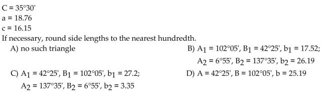 Find the missing parts of the triangle.