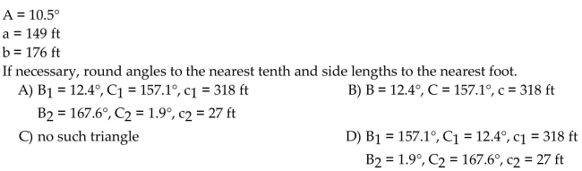 Find the missing parts of the triangle.