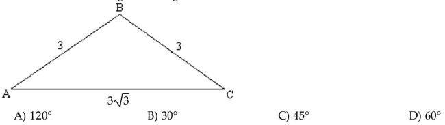 Find the indicated angle or side. Give an exact answer. Find the measure of angle A in degrees.