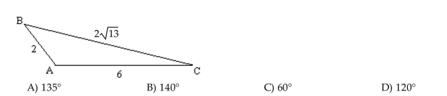 Find the indicated angle or side. Give an exact answer. Find the measure of angle A in degrees.