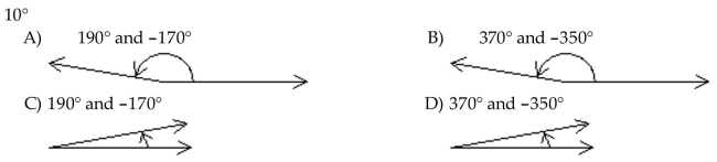 Draw the given angle in standard position. Draw an arrow representing the correct amount of rotation. Find the measure of two other angles, one positive and one negative, coterminal with the given angle.
