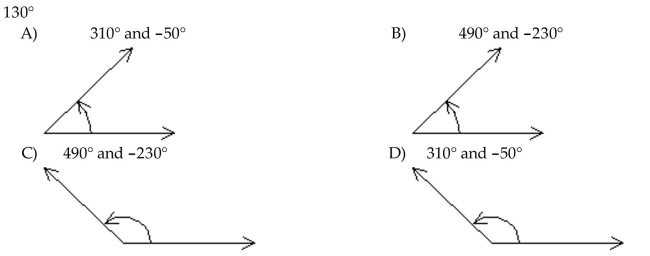 Draw the given angle in standard position. Draw an arrow representing the correct amount of rotation. Find the measure of two other angles, one positive and one negative, coterminal with the given angle.