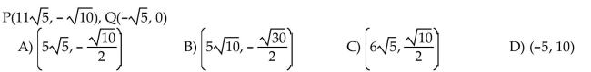 For the points P and Q, find the coordinates of the midpoint of the segment PQ.