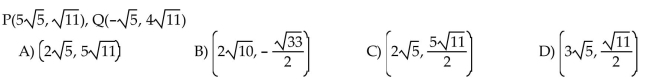 For the points P and Q, find the coordinates of the midpoint of the segment PQ.