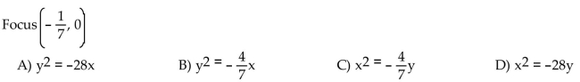 Write an equation for the parabola with vertex at the origin.