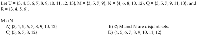 Use these sets to find the following. Identify any disjoint sets.
