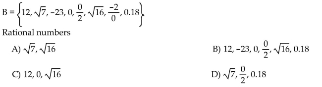 List all the elements of set B that belong to the indicated set.