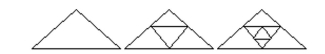 The series of sketches below starts with an equilateral triangle having sides of length 1 (one). In the following steps, equilateral triangles are constructed by joining the midpoints of the sides of the preceding triangle. Develop a formula for the length of the sides of the new triangle.