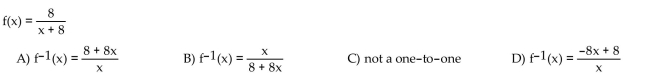 If the function is one-to-one, find its inverse. If not, write not one-to-one.