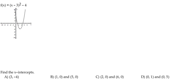 Use the equation and the corresponding graph for the quadratic function to find what is requested.