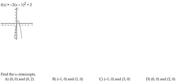 Use the equation and the corresponding graph for the quadratic function to find what is requested.