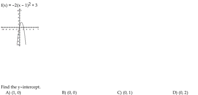 Use the equation and the corresponding graph for the quadratic function to find what is requested.