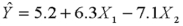 <strong>For a unit change in the first independent variable with other things being held constant,what change can be expected in the dependent variable in the multiple regression equation ?</strong> A)-7.1 B)+6.3 C)+5.2 D)+4.4