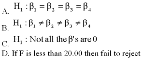 <strong>The best example of an alternate hypothesis for a global test of a multiple regression model is: </strong> A)Option A B)Option B C)Option C D)Option D