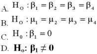<strong>The best example of a null hypothesis for testing an individual regression coefficient is: </strong> A)Option A B)Option B C)Option C D)Option D