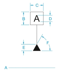 Name the following symbol and identify the proper drafting dimensions B through F and put symbol name at A.