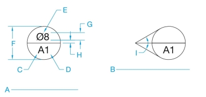 Name the following symbols and identify the proper draft- ing dimensions and features C through G and put symbol name at A and B.