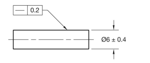Given the following drawing and a list of possible produced sizes, specify the geometric tolerance at each possible produced size.