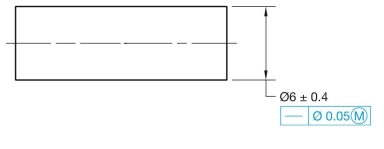 Given the following drawing and a list of possible produced sizes, specify the geometric tolerance at each possible produced size.