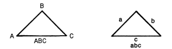 . Triangles are named by lettering the vertex of each angle, or by labeling the sides.  