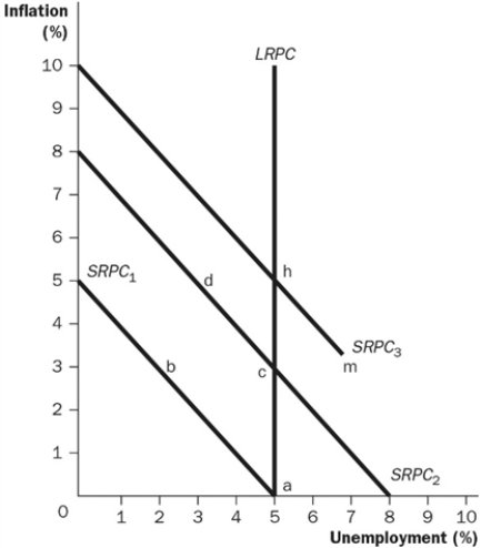 <strong>Figure 17-4 Refer to Figure 17-4. Along SRPC2, what is the expected rate of inflation?</strong> A) 0 percent B) 1 percent C) 2 percent D) 3 percent