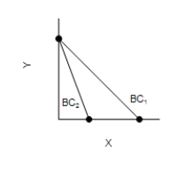 Figure 21-2 In each case, the budget constraint moves from BC<sub>1</sub> to BC<sub>2</sub>. Graph (a) Graph (b) Graph (c) Graph (d) -Refer to Figure 21-2. Which of the graphs in the figure could reflect a simultaneous decrease in the prices of both goods?
