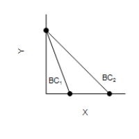 Figure 21-2 In each case, the budget constraint moves from BC<sub>1</sub> to BC<sub>2</sub>. Graph (a) Graph (b) Graph (c) Graph (d) -Refer to Figure 21-2. Which of the graphs in the figure could reflect a simultaneous decrease in the prices of both goods?