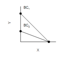 Figure 21-2 In each case, the budget constraint moves from BC<sub>1</sub> to BC<sub>2</sub>. Graph (a) Graph (b) Graph (c) Graph (d) -Refer to Figure 21-2. Which of the graphs in the figure could reflect a simultaneous decrease in the prices of both goods?
