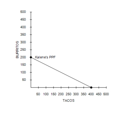 Figure 3-3 -Refer to Figure 3-3. If the production possibilities frontier shown for Tanek is for 120 hours of production, then how long does it take Tanek to make one burrito?