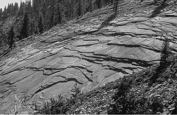 <strong>What type of weathering has created the onion-like layers in the rocks in the below picture? </strong> A) jointing B) hydration C) dissolution D) oxidation