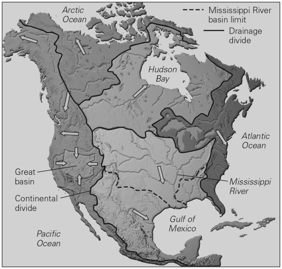 <strong>The largest drainage basin in the United States drains into the:  </strong> A) Pacific Ocean B) Arctic Ocean C) Gulf of Mexico D) Atlantic Ocean <div style=padding-top: 35px> 