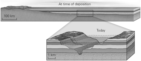 <strong>If the lithology and fossil content of two bodies of rock on opposite sides of a canyon are identical,then these remaining outcrops were likely physically connected at one time and formed part of an extensive,sheet-like layer of rock.This idea summarizes the principle of: </strong> A) superposition. B) lateral continuity. C) original horizontality. D) uniformitarianism.