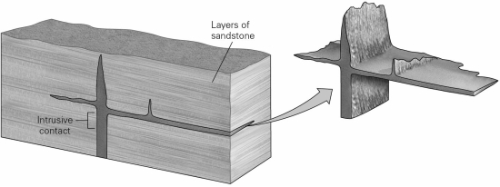 <strong>In the figure provided below,what type of igneous intrusion is the vertical rock unit? </strong> A) dike B) sill C) pluton D) laccolith