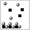 <strong>A soluble ionic species,SX,is dissolved in water.An excess of slightly soluble solid,MX,is added to the solution.Which of the boxes below represents MX in equilibrium with M<sup>+</sup> (squares)and X− (circles)in the presence of SX?</strong> A) B) C) D) E)