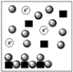 <strong>A soluble ionic species,SX,is dissolved in water.An excess of slightly soluble solid,MX,is added to the solution.Which of the boxes below represents MX in equilibrium with M<sup>+</sup> (squares)and X− (circles)in the presence of SX?</strong> A) B) C) D) E)