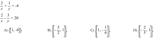 Use the substitution to rewrite the equations in the system in terms of the variables u and v. Solve the system in terms of u and v. Then back substitute to determine the solution set to the original system in terms of x and y.