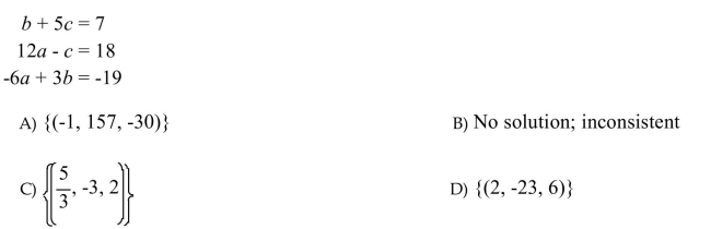 Solve the system. If a system has one unique solution, write the solution set. Otherwise, determine the number of solutions to the system, and determine whether the system is inconsistent, or the equations are dependent.