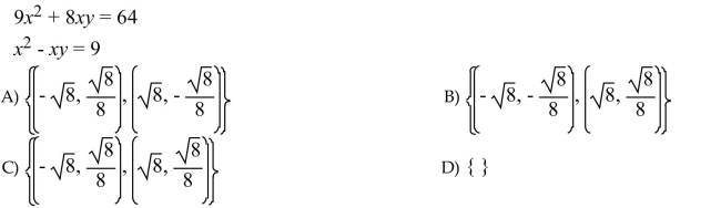 Solve the system of nonlinear equations by the addition method.