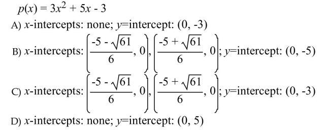 Find the x- and y-intercepts of the function.