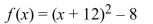 <strong>Write the coordinates of the vertex and determine if the vertex is a maximum point or a minimum point. </strong> A) (-12, -8); maximum B) (-8, 12); maximum C) (12, -8); minimum D) (-12, -8); minimum