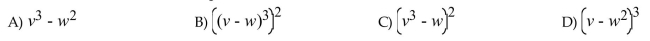 Translate from English form to algebraic form. The cube of v, minus the square of w