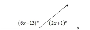 Write the word or phrase that best completes each statement or answers the question. Solve for x, and then find the measures of the two angles. (Figure is not necessarily drawn to scale.)