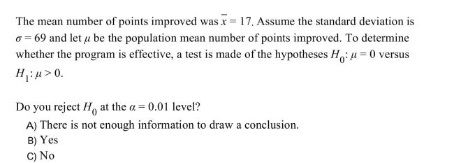 A sample of 41 students enroll in a program that claims to improve scores on the quantitative