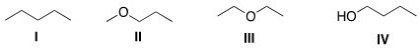 <strong>Which of the following compounds has the highest boiling point? </strong> A)I B)II C)III D)IV