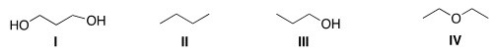 <strong>Which of the following compounds has the highest boiling point?  </strong> A)I B)II C)III D)IV <div style=padding-top: 35px> 