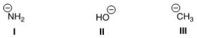 <strong>Rank the following conjugate bases in order of increasing basicity,putting the least basic first. </strong> A)II < I < III B)II < III < I C)I < II < III D)I < III < II