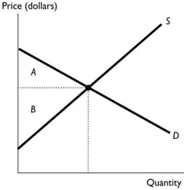 -In the figure above, suppose the market is at equilibrium. Then area A is the