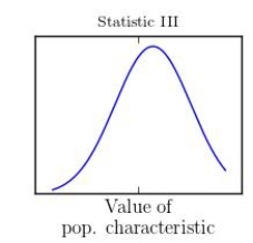 <strong>Three different statistics are being considered for estimating a population characteristic. The sampling distributions of the three statistics are shown in the following illustration: Which statistic would you recommend?</strong> A)Statistic I B)Statistic II C)Statistic III D)Statistic I or Statistic II E)Statistic II or Statistic III