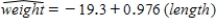 A random sample of steelhead trout was selected; the length of the trout in inches and the weight of the trout in pounds were measured. Fitting the simple linear regression model gave the estimated regression equation . a)How would you interpret b = 0.976? b)Substituting x = 30 gives = 9.98. Give two different interpretations of this number. c)What happens if you predict the weight of an 18-inch trout? In a few sentences, explain why do you think this has occurred. d)The value of r<sup>2</sup> is not presented here, but explain how you would interpret r<sup>2</sup> in the context of this problem.